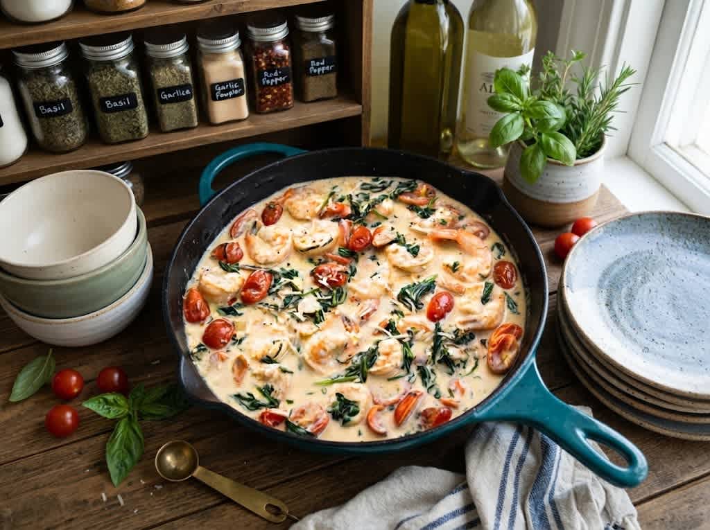 Keto Creamy Tuscan Shrimp